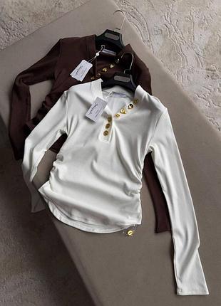New collection 🔥 лонгслив  schiaparelli біла та коричнева кофта з золотими ґудзиками