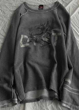Archive diesel deconstructed griffin graphic washed crewneck sweatshirt