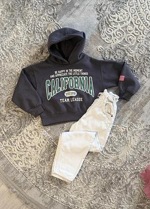 Худі дитяче zara графітове з капюшоном та написом california