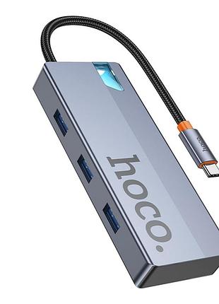 Адаптер переходник hoco hb50 usb hub pd/100w type–c 5-in-1 18 см серый (37124_3610403)