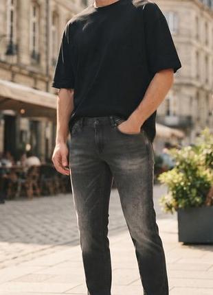 Чоловічі темно-сірі джинси slim fit livergy (еластичний денім), розмір 50
