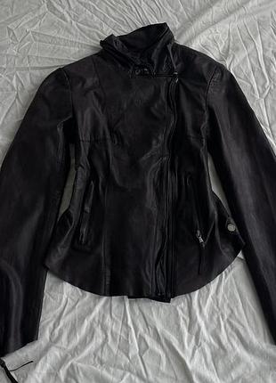 Freaky nation asymmetric high-neck leather biker jacket