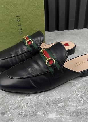 Gucci princetown web horsebit slipper mule жіночі мюлі шльопанці шкіра оригінал 40.5 eur