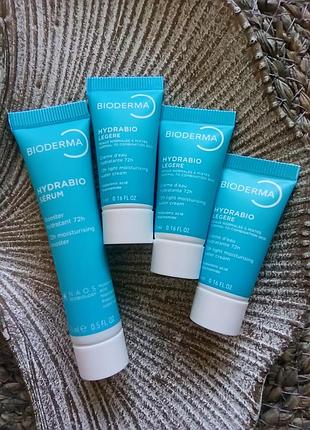 💙🤍набір мініатюр bioderma hydrabio для сухої, чутливої шкіри зволожуюча сироватка + легкий гель - крем