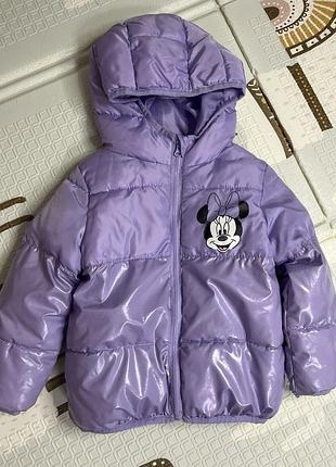 Куртка для дівчинки disney мінні маус демісезонна бузкова стьобана з капюшоном. розмір на фото