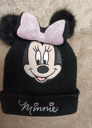 Шапка для дівчинки disney minnie mouse чорна з помпонами