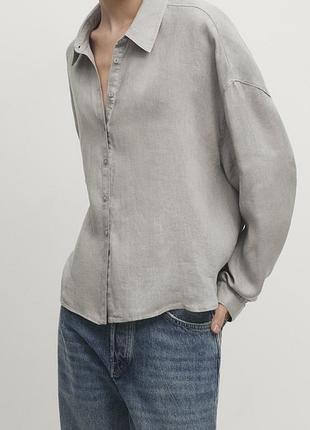 Жіноча лляна сіра сорочка massimo dutti женская льняная рубашка