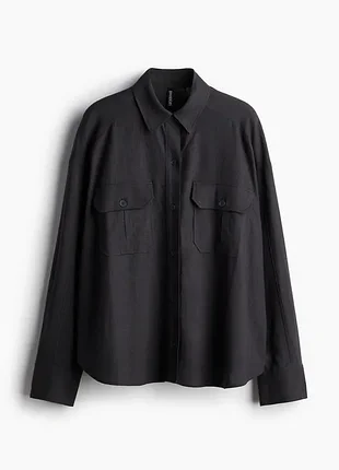 Темно-серая оверсайз рубашка-карго из смеси льна от h&amp;m, 30% лён