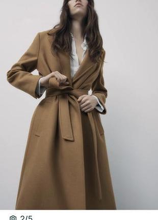 Пальто жіноче zara вовняне manteco коричневе розмір s