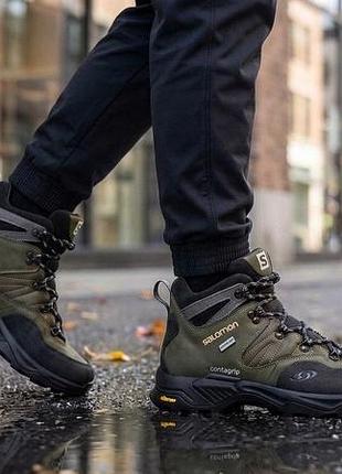 Зимние кожаные ботинки, кроссовки термо, salomon contagrip gore-tex
