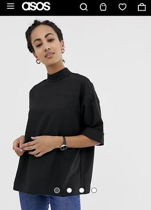 Чорна блуза топ оверсайз asos стійка рукави з відворотами розмір 12 (eu 40 / m-l)