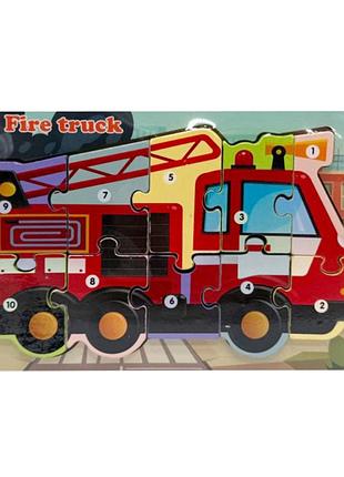 Деревянный пазл-вкладыш "fire truck" md 1924-6, 10 элементов