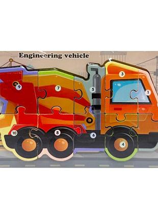 Деревянный пазл-вкладыш "engineering vehicle" md 1924-7, 10 элементов