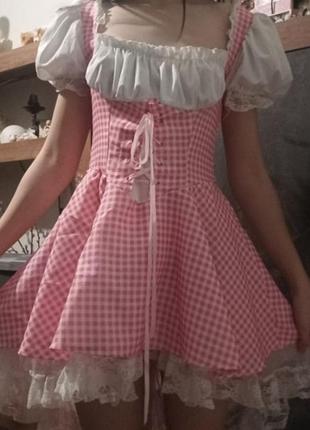 Сукня карнавальна. карнавальний костюм lolita cottagecore milkmaid з пишними рукавами-ліхтариками. імітація корсета, косплей.