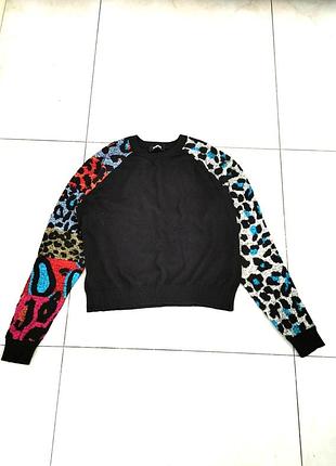 Укорочений светр джемпер desigual jers_ayla з леопардовими рукавами кофта світшот лонгслів лонг слів