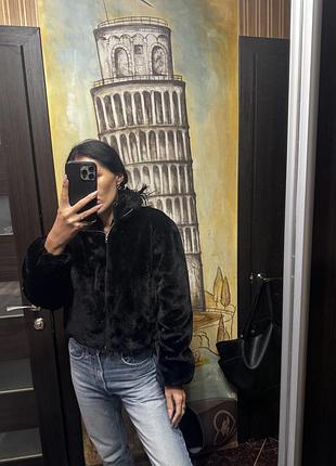 Чорна шуба pull&bear 🩷 xs розмір 4