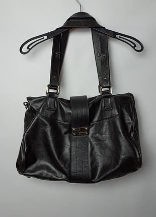 Кожаная сумка texier изнанку оригинал черная натуральная кожа большая bag