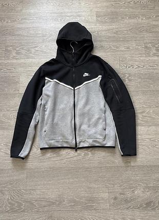 Кофта nike tech fleece чорно-сіра з капюшоном