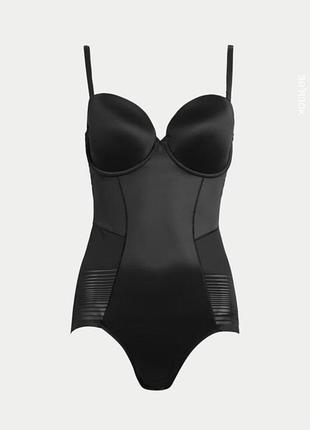 Чорне жіноче коригувальне боді з колекції marks & spencer (модель firm control sheer stripe bodysuit або body define firm control bodysuit). 40b