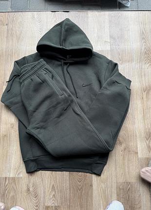Спортивний костюм nike хакі з худі та штанами (тринитка, фліс)