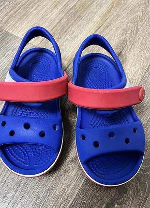 Дитячі босоніжки crocs сині з червоним 14 см