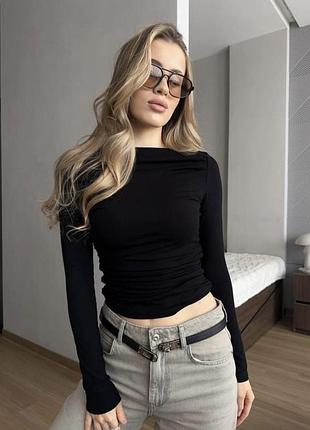 Лонгслів  топ тонкий по фігурі з віскози модалу «друга шкіра» чорний  new look xs , s