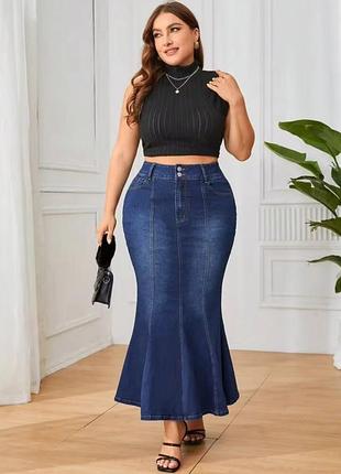 Джинсовая юбка shein privé больших размеров slim fit stretch с рюшами