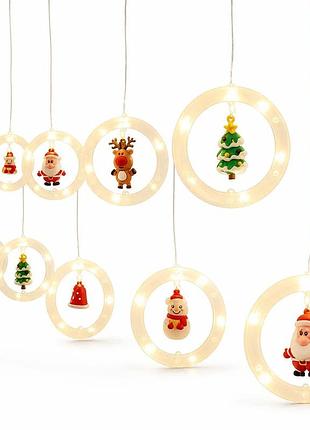 Светодиодная гирлянда xmas 110l ww, занавес 3×0,7 м с 10 кольцами и фигурками