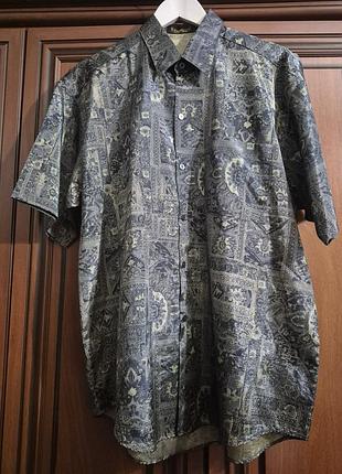 Мужская винтажная шёлковая рубашка с абстрактным принтом t. corner thai silk