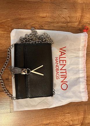 Сумка жіноча valentino чорна маленька з довгим ланцюжком