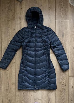 Пальто пуховик оригінал north face trevial parka 700 темно синя пух