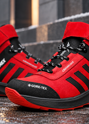 Зимові шкіряні черевики, термо кросівки, adidas terrex swift red