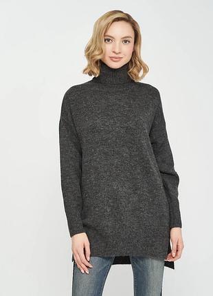 Удлиненный свитер темно-серого цвета  h&m длинный свитер под горло свободного кроя
