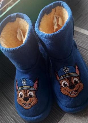 Сині домашні уггі (тапочки) з вишитим персонажем чийзом із мультсеріалу «щенячий патруль» (paw patrol)