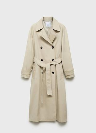 Тренч mango long double-breasted trench coat, длинный двубортный, бежевый
