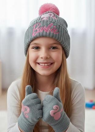 Шапка для девочки barbie серого цвета 54 (нюанс) детская шапка 7850