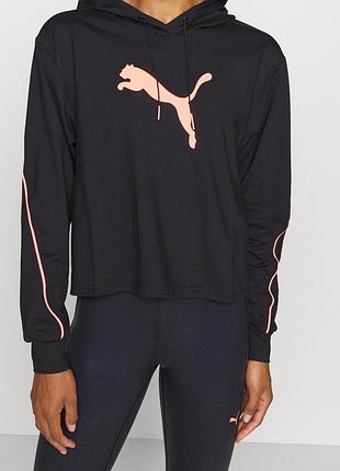 Худи укороченная черная женская толстовка с капюшоном puma train pearl hoodie женская