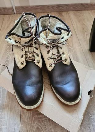 Черевики timberland зимові коричнево-бежеві зі шкіри та текстилю