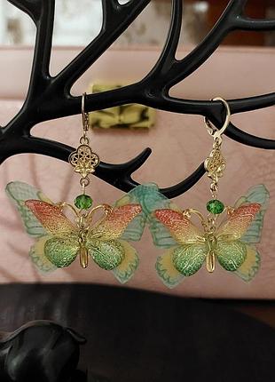 Серьги зеленые бабочки ручной работы!🦋🦋