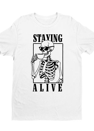 Футболка с оригинальным принтом надписью "staying alive" push it