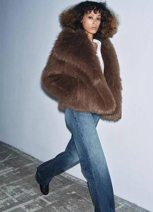 Шуба жіноча zara коричнева зі штучного хутра zw collection
