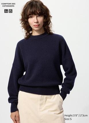 Жіночий светр uniqlo темно-синій з вовни з високим коміром