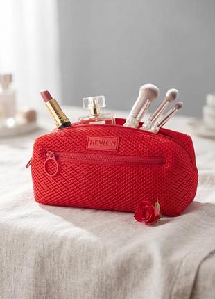 Косметичка сітчаста revlon, червона, розмір 23 см  
​склад: поліестер / текстиль (сітчастий матеріал з підкладкою)  
​