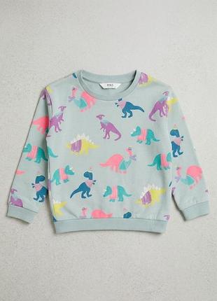 Дитячий світшот marks & spencer з динозаврами (зріст 98 см, 2-3 роки) м'ятний свитшот m&s з теплом начісом