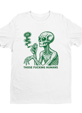 Футболка с оригинальным принтом надписью "those fucking humans" push it