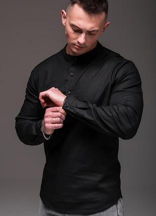 Мужская льняная рубашка style черная 6