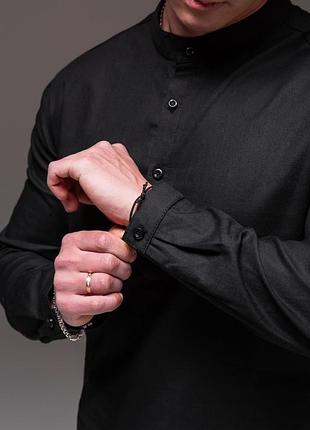 Мужская льняная рубашка style черная 7