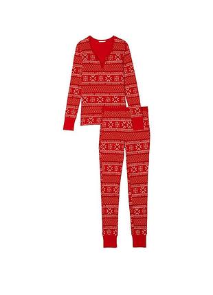 Піжама жіноча victoria's secret thermal long jane червона з новорічним принтом s.short