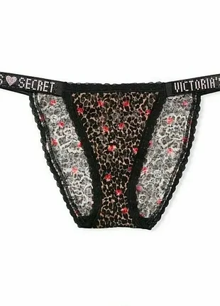 Трусики жіночі victoria's secret very sexy shine strap bikini з леопардовим принтом та стразами