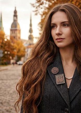 Рига 🏰 вінтаж набір панорамних брошок радянські геральдичні металеві мідні барельєф балтія радянські срср
